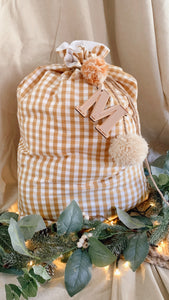 Mustard gingham Santa sack -preorder