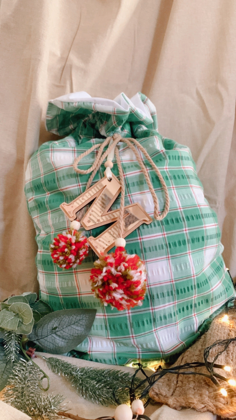 Green and red gingham Santa sack -preorder