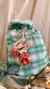 Green and red gingham Santa sack -preorder