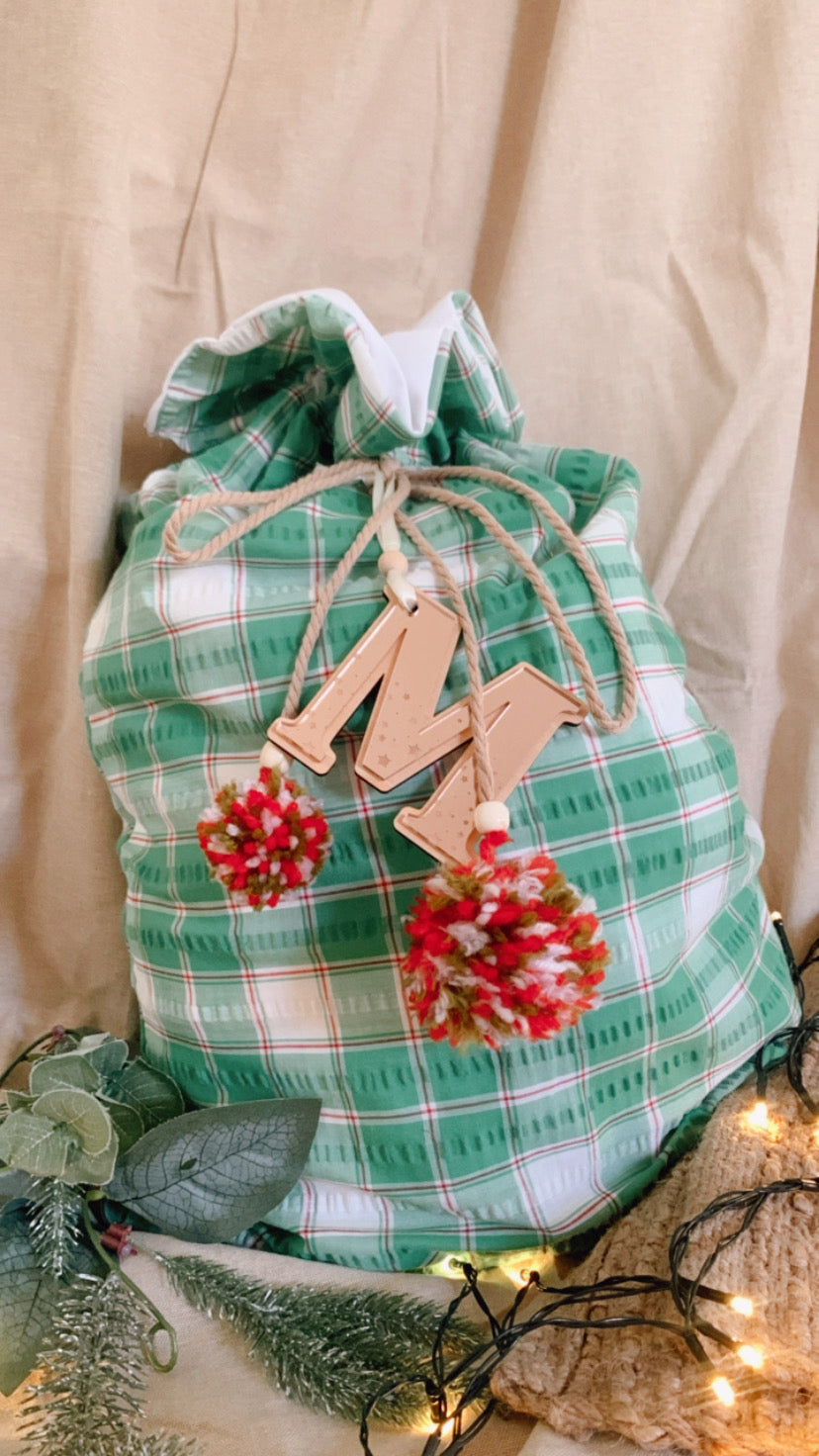 Green and red gingham Santa sack -preorder