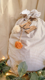 Load image into Gallery viewer, Nude gingham Santa sack -preorder
