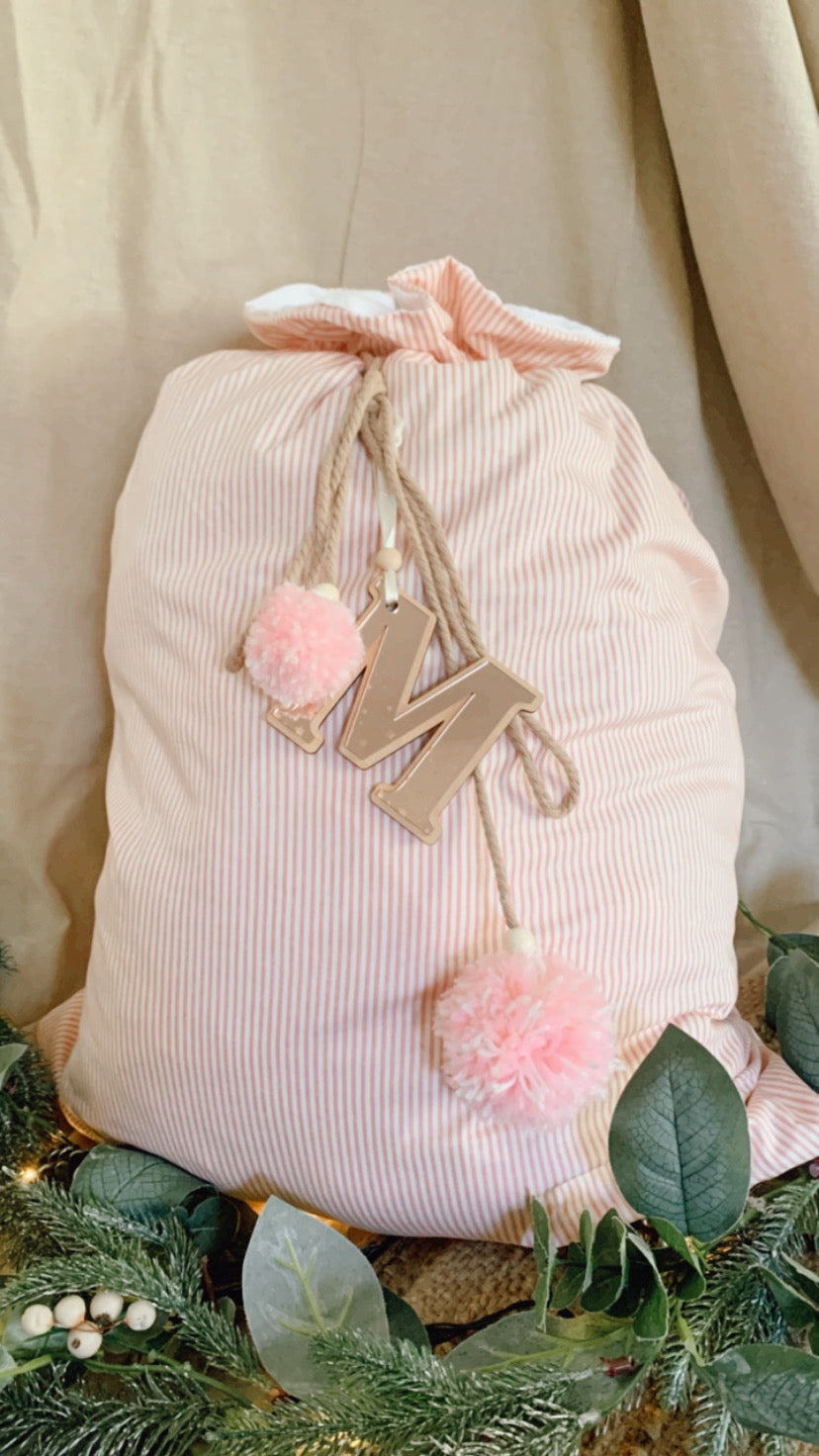 Baby pink pin striped Santa sack -preorder