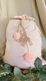 Load image into Gallery viewer, Baby pink pin striped Santa sack -preorder
