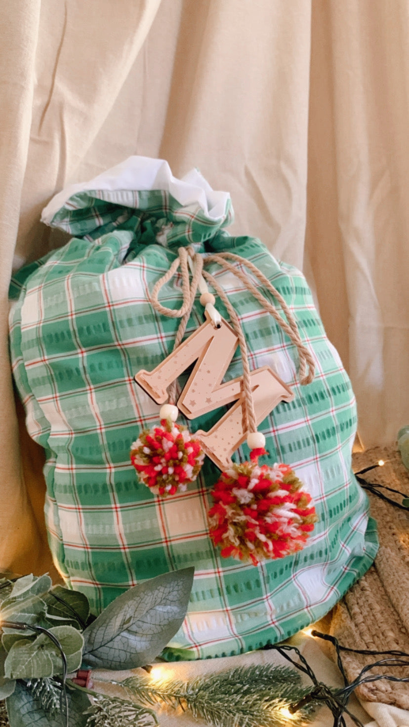 Green and red gingham Santa sack -preorder