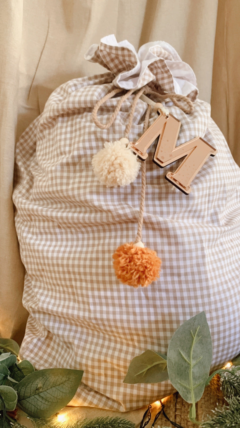 Nude gingham Santa sack -preorder