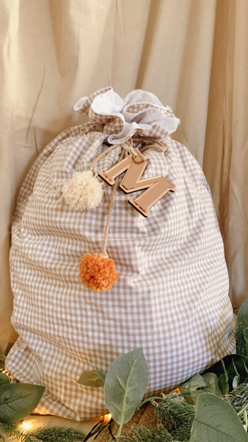 Nude gingham Santa sack -preorder