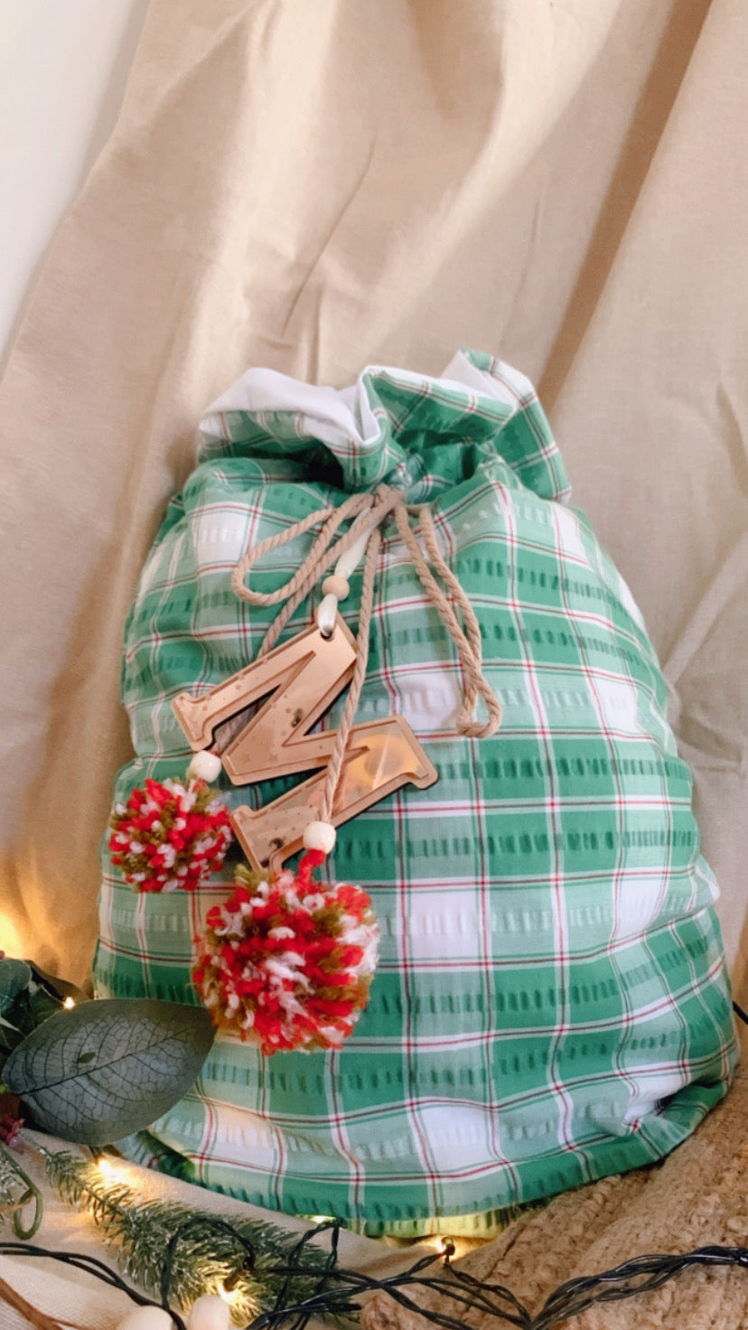 Green and red gingham Santa sack -preorder