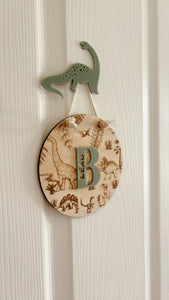 Dino etched round name sign