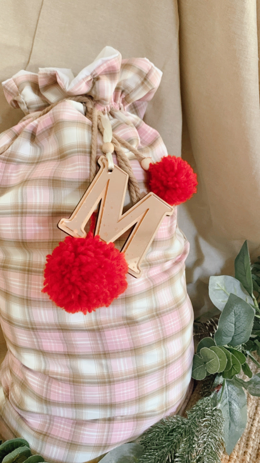 Pink and nude gingham Santa sack - preorder