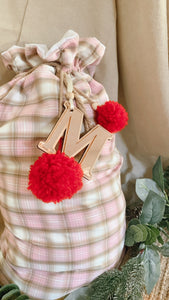 Pink and nude gingham Santa sack - preorder