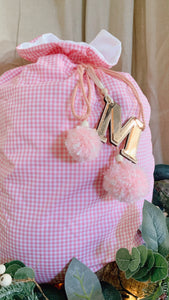 Baby pink gingham Santa sack - preorder