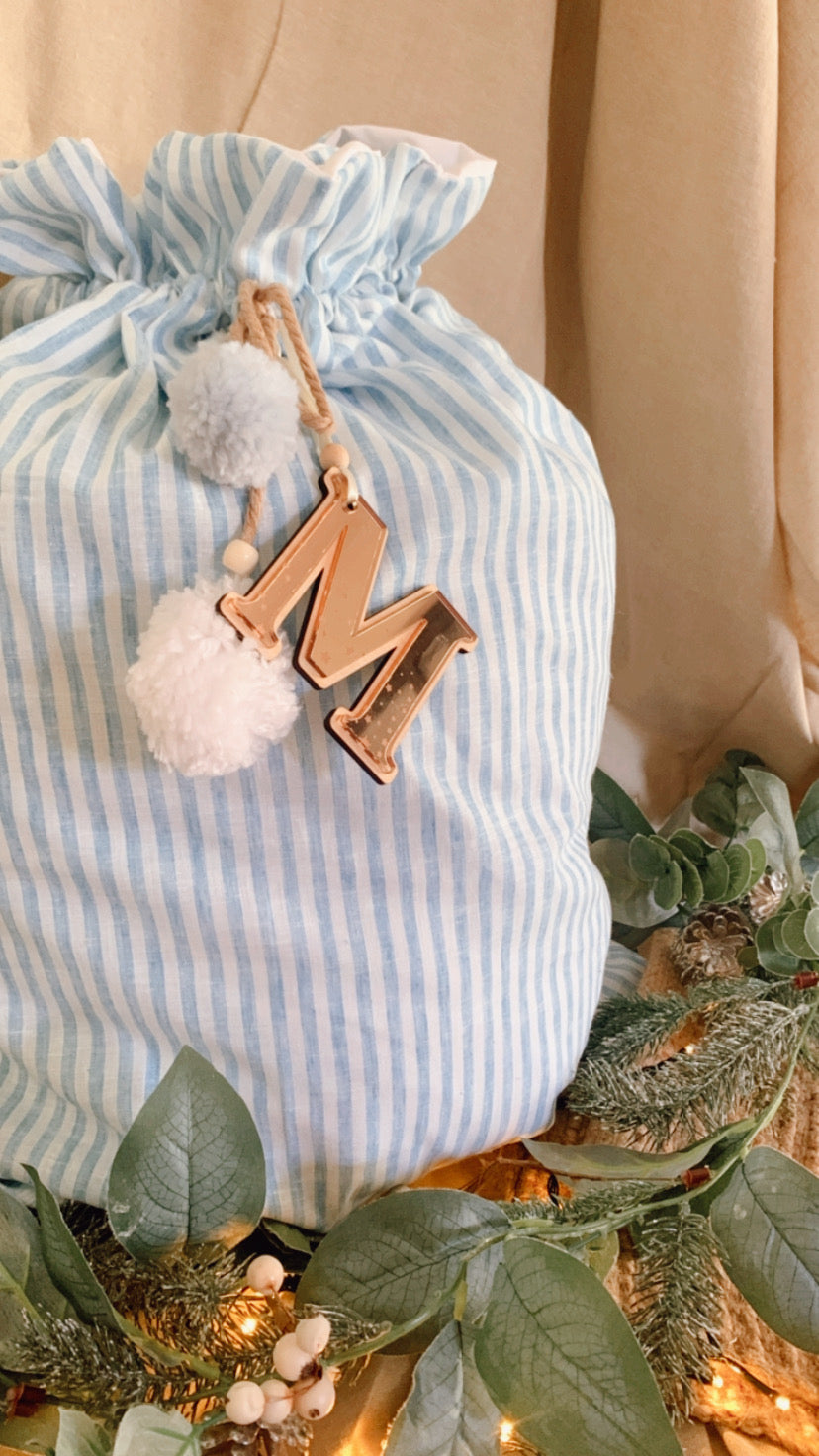 Baby blue stripe Santa sack-preorder