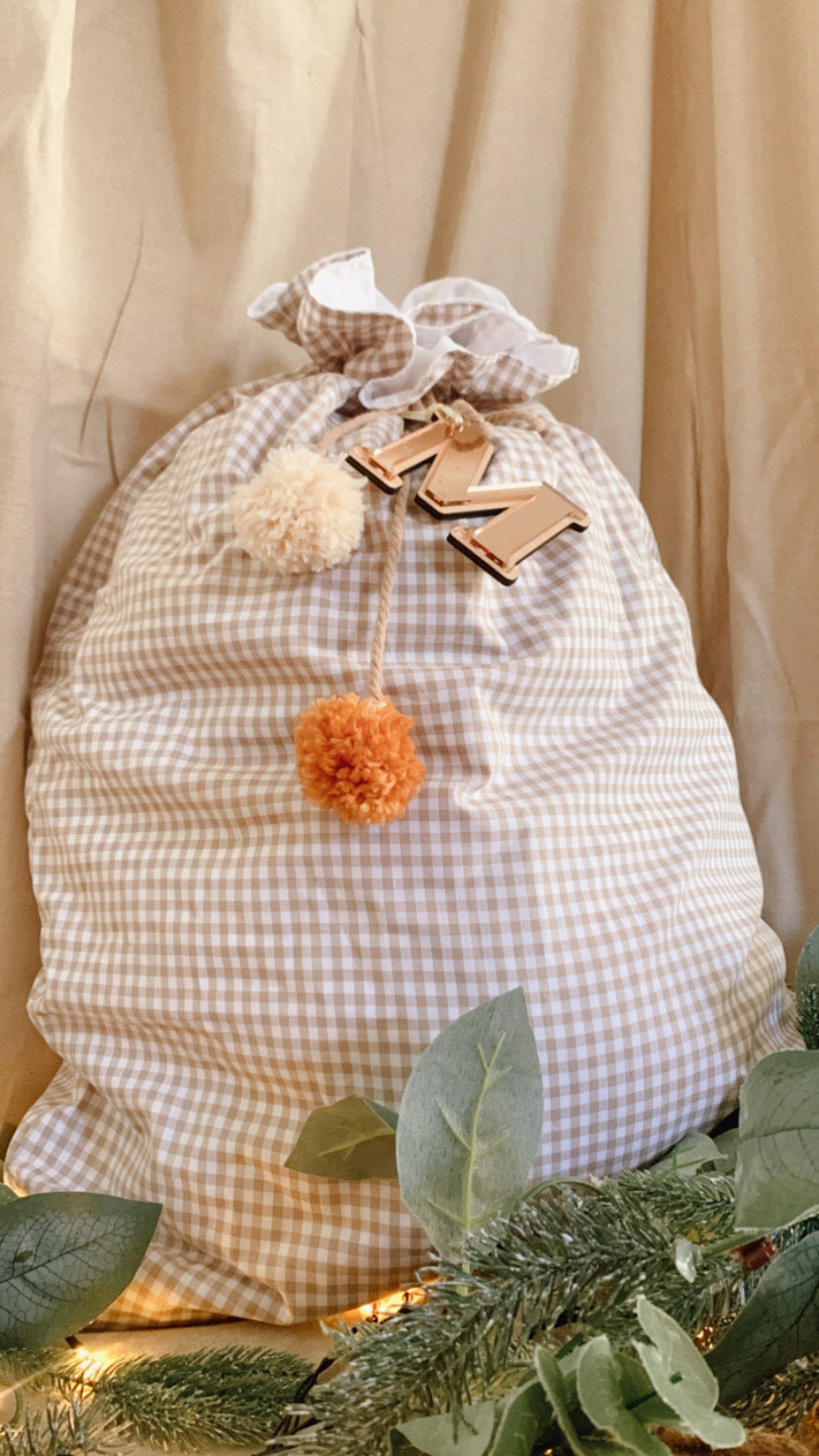 Nude gingham Santa sack -preorder