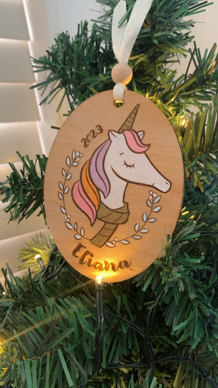 Painted Christmas Unicorn Ornament