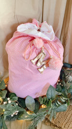 Load image into Gallery viewer, Baby pink gingham Santa sack - preorder
