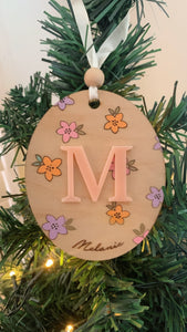 Acrylic and wood floral painted ornament