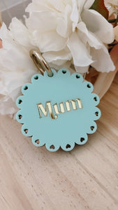 Scalloped acrylic and wood keyring