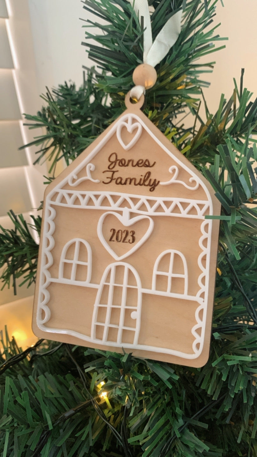 Gingerbread house family ornament