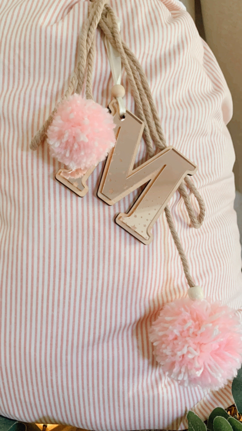 Baby pink pin striped Santa sack -preorder