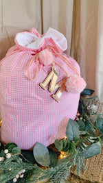 Load image into Gallery viewer, Baby pink gingham Santa sack - preorder
