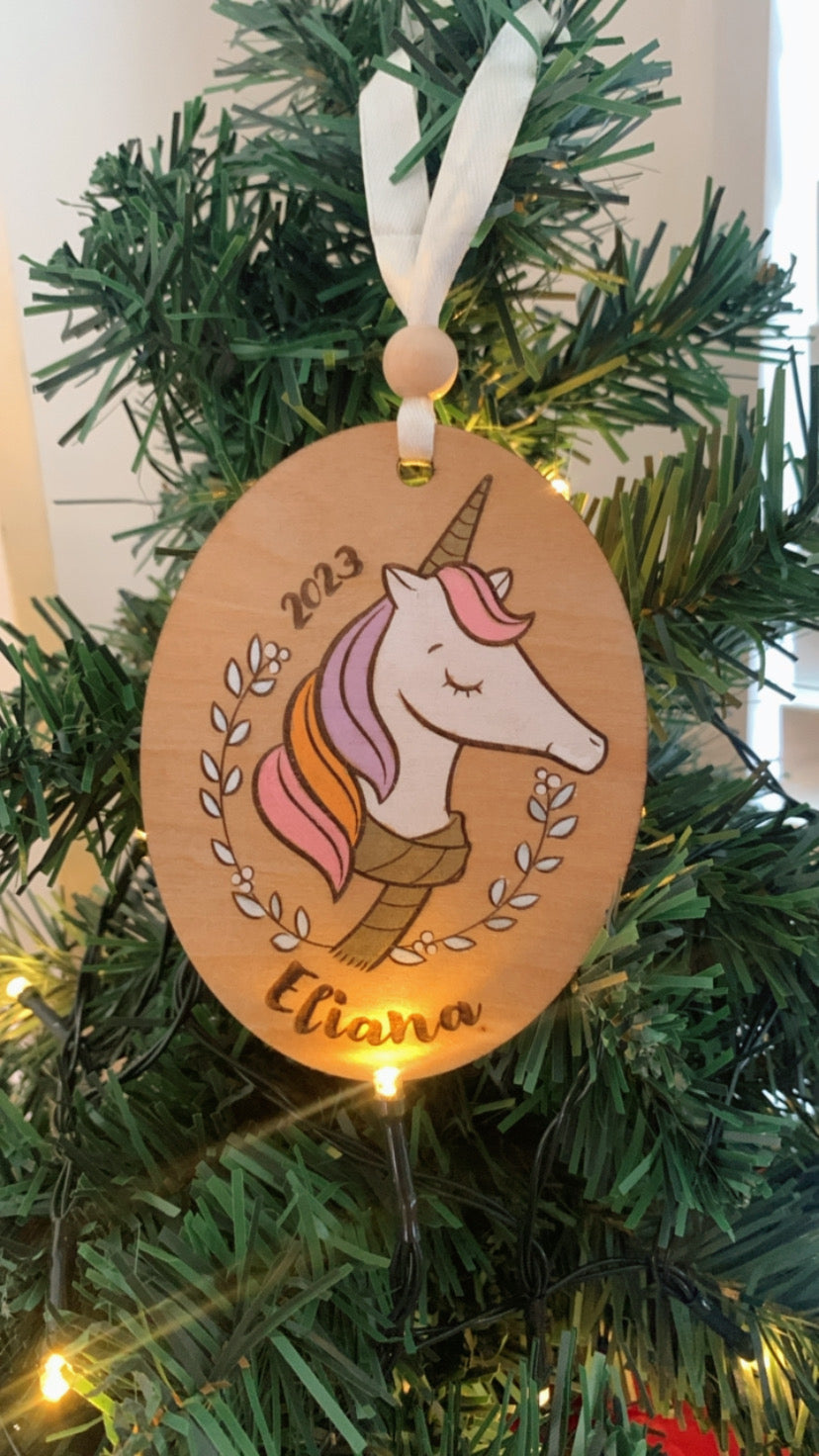 Painted Christmas Unicorn Ornament