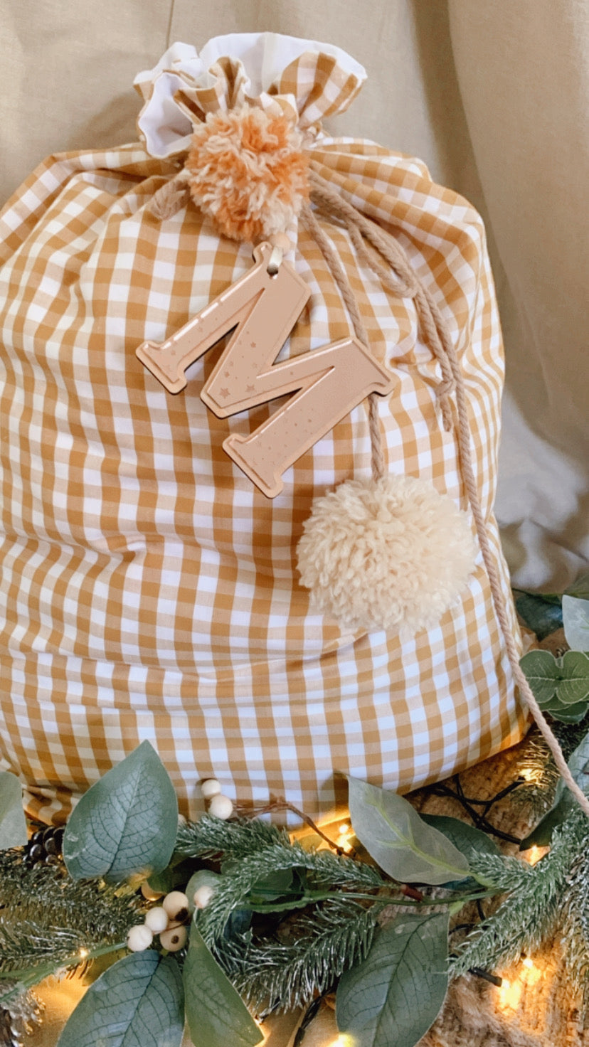 Mustard gingham Santa sack -preorder