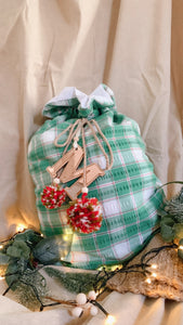 Green and red gingham Santa sack -preorder