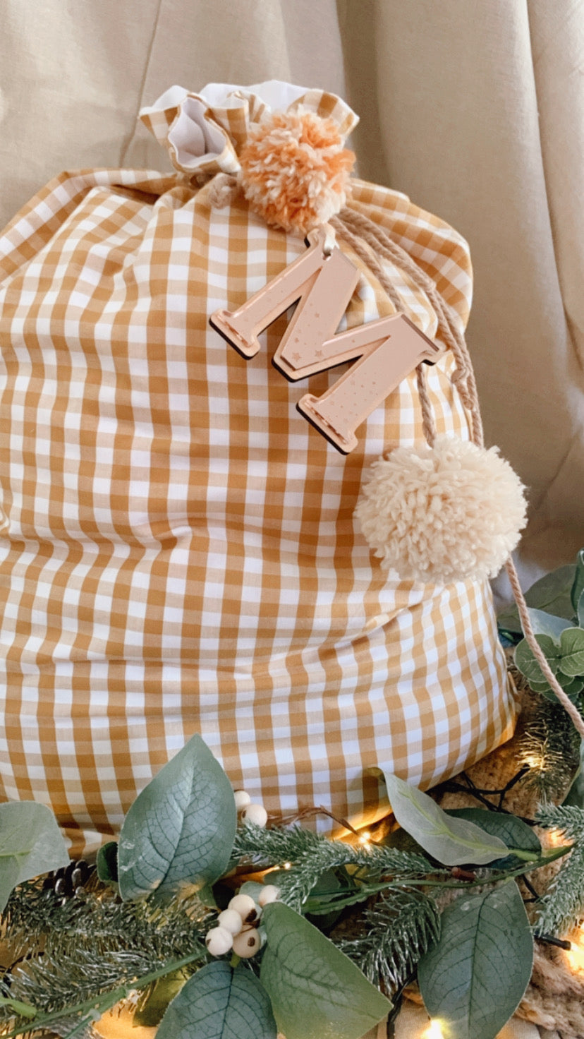 Mustard gingham Santa sack -preorder