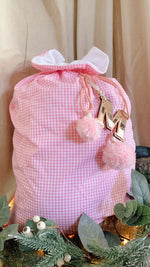 Load image into Gallery viewer, Baby pink gingham Santa sack - preorder
