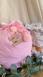 Baby pink gingham Santa sack - preorder