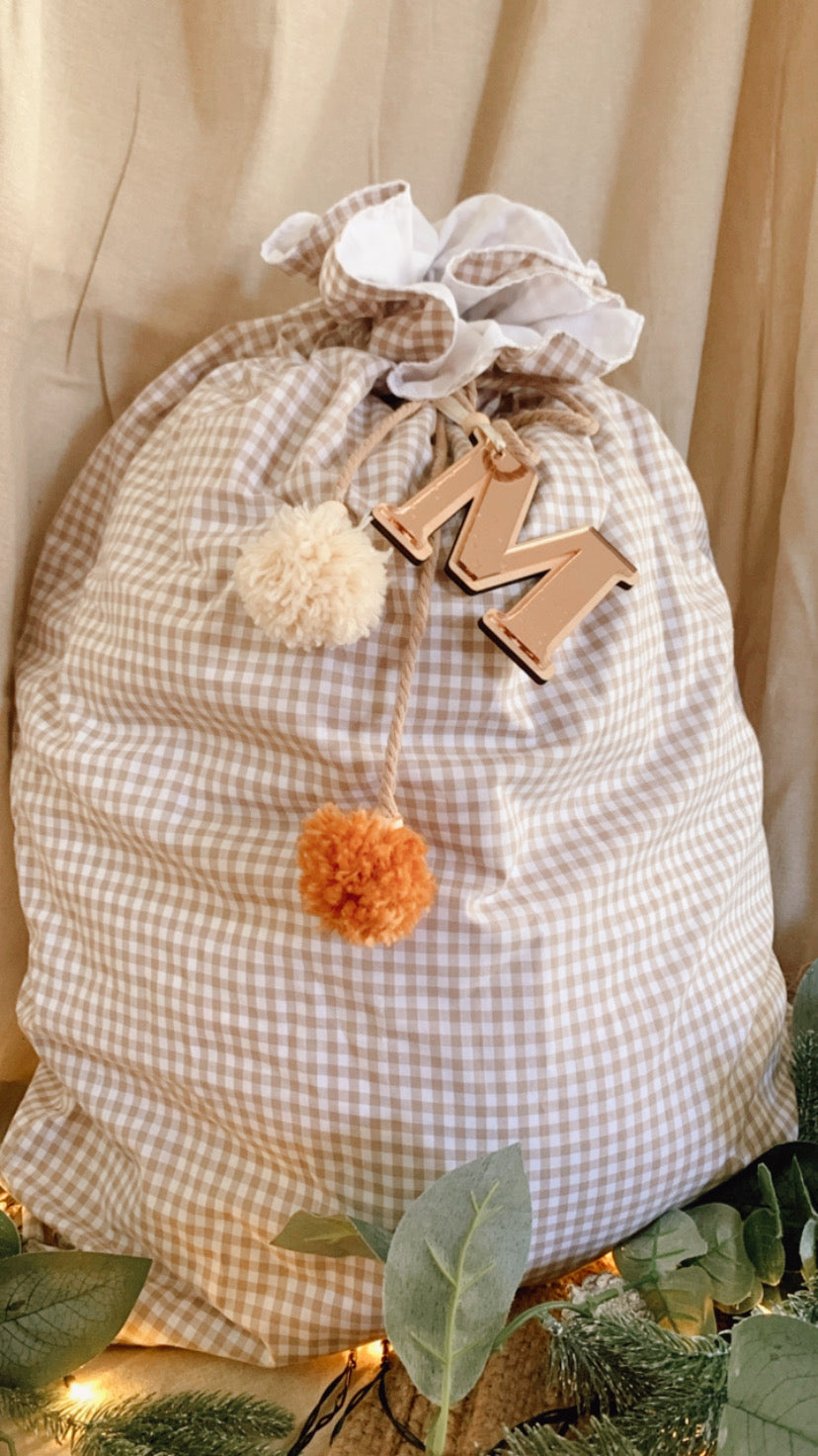 Nude gingham Santa sack -preorder