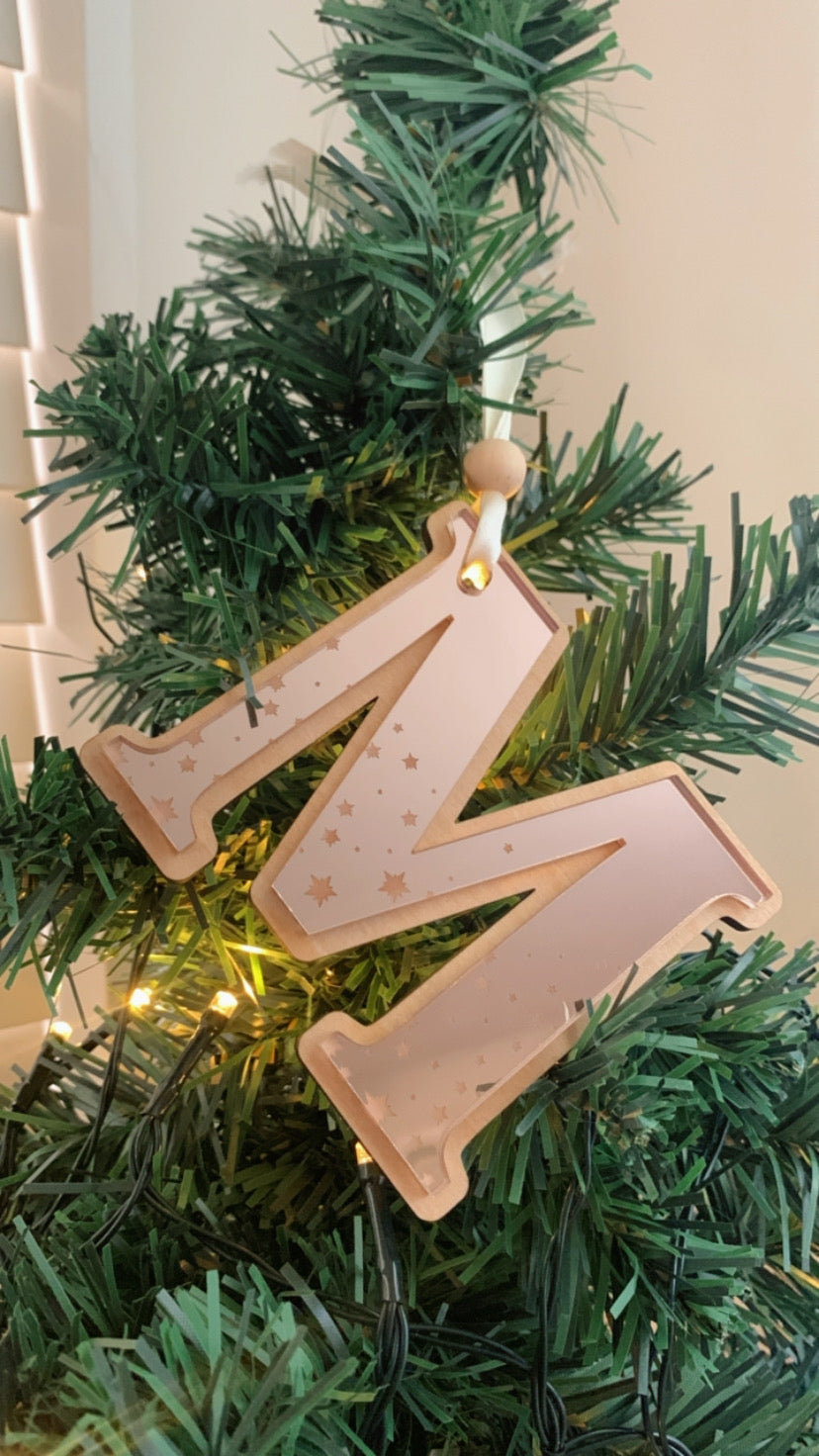 Starry Mirror Acrylic and Wood Initial Ornament