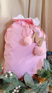 Baby pink gingham Santa sack - preorder