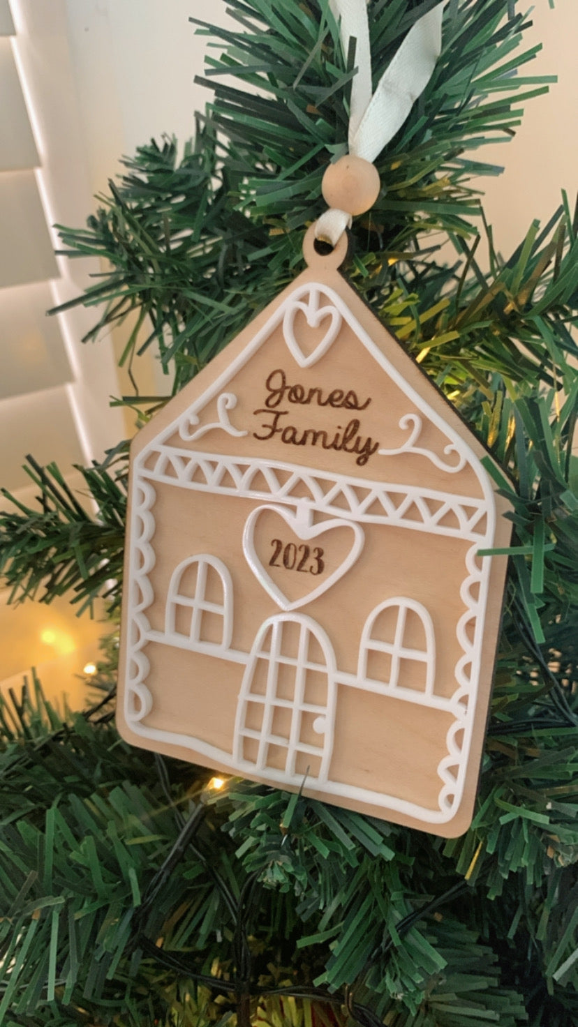 Gingerbread house family ornament