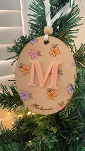 Acrylic and wood floral painted ornament