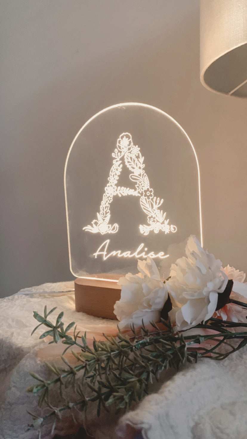 Floral initial name LED light