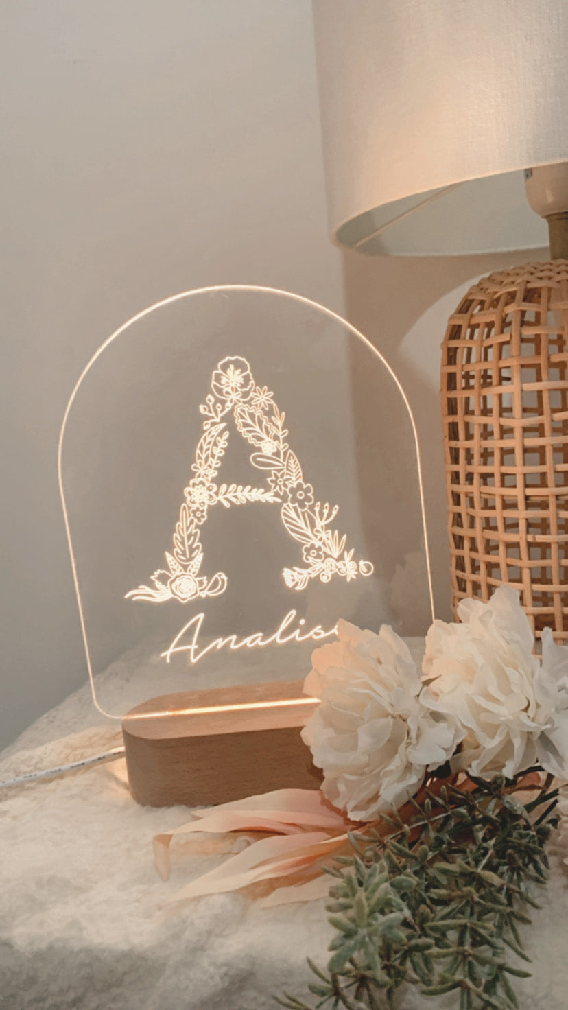 Floral initial name LED light