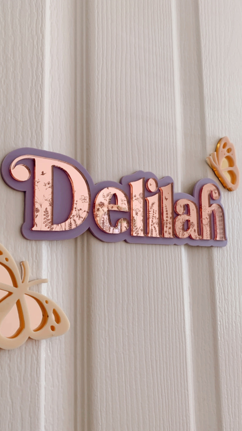 Etched Butterfly Garden Name Signage - Double layer