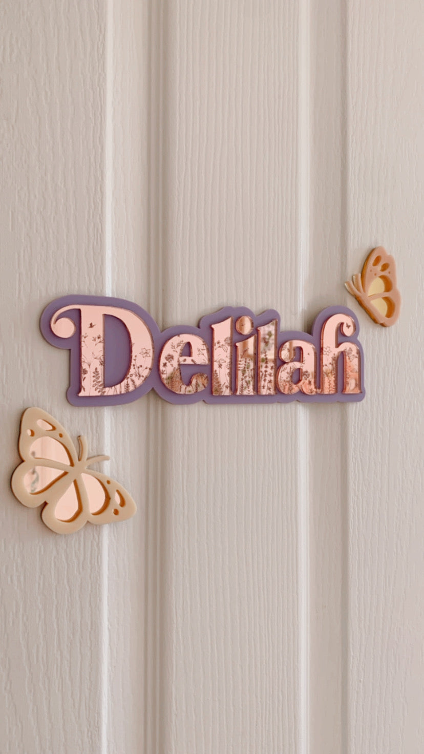 Etched Butterfly Garden Name Signage - Double layer