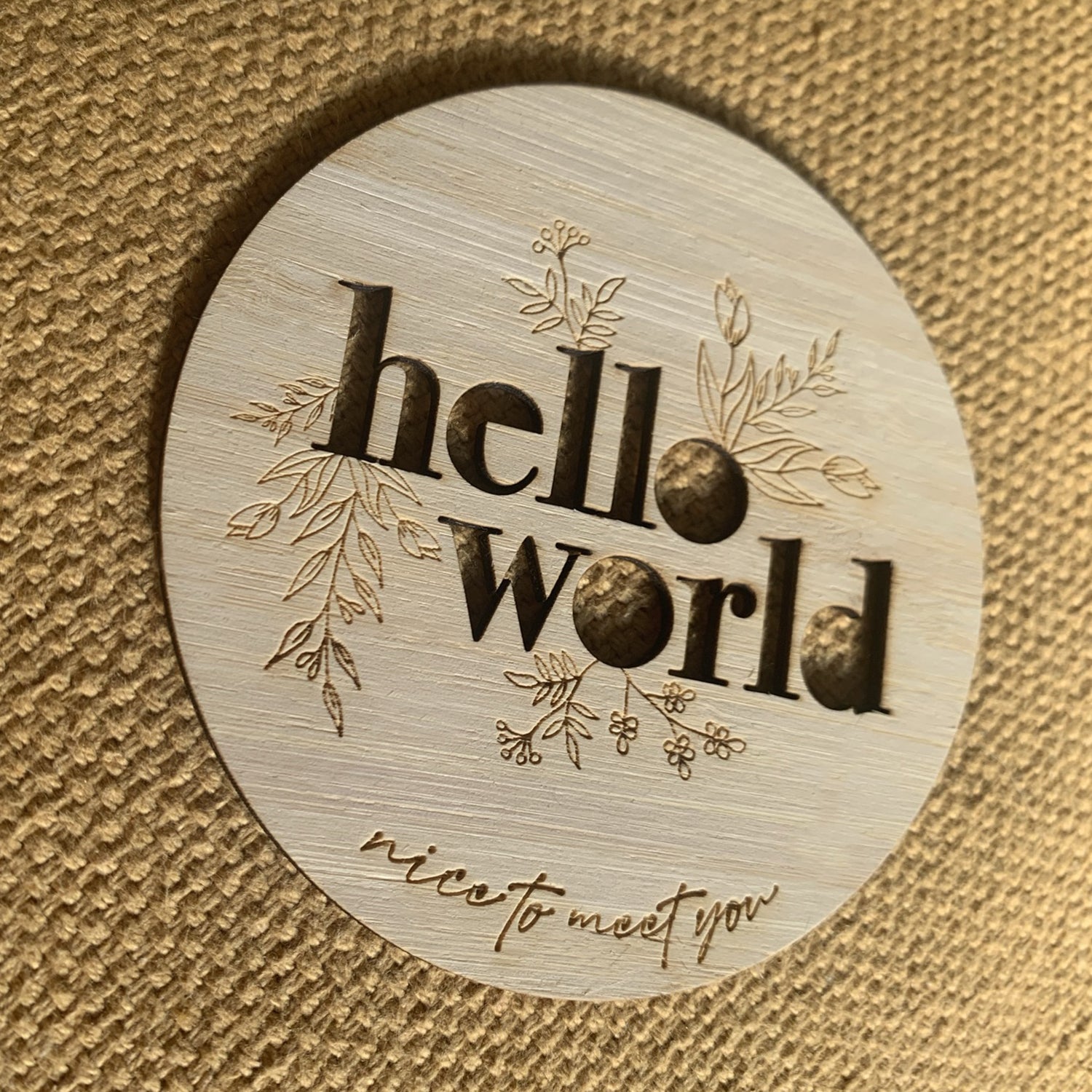 Hello World Floral Birth Announcement Disc