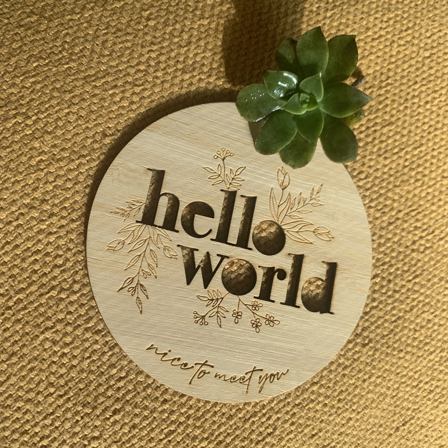 Hello World Floral Birth Announcement Disc