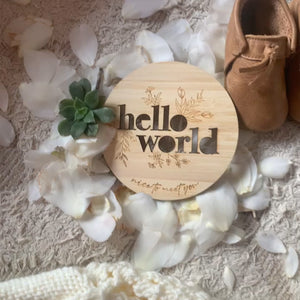 Hello World Floral Birth Announcement Disc