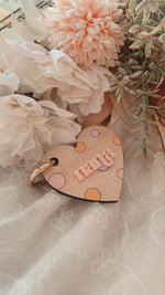 Load image into Gallery viewer, Spotty heart wooden keyring
