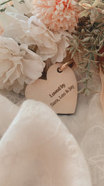 Load image into Gallery viewer, Spotty heart wooden keyring
