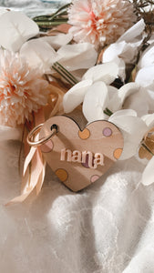 Spotty heart wooden keyring