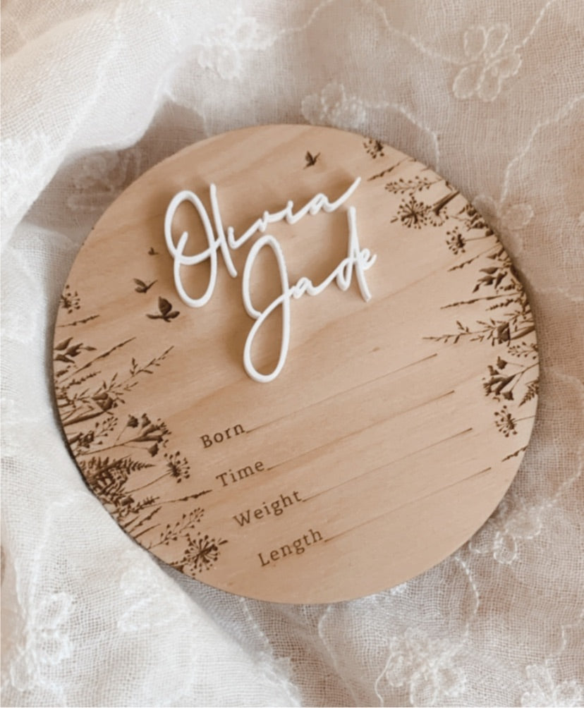 Custom Butterfly Garden Name & Birth Announcement Disc