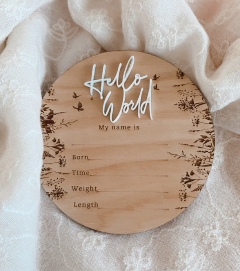 Hello World Butterfly Garden Birth Announcement Disc