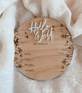 Hello World Butterfly Garden Birth Announcement Disc