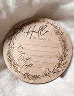 Load image into Gallery viewer, Hello Rustic Wreath Birth Announcement Disc
